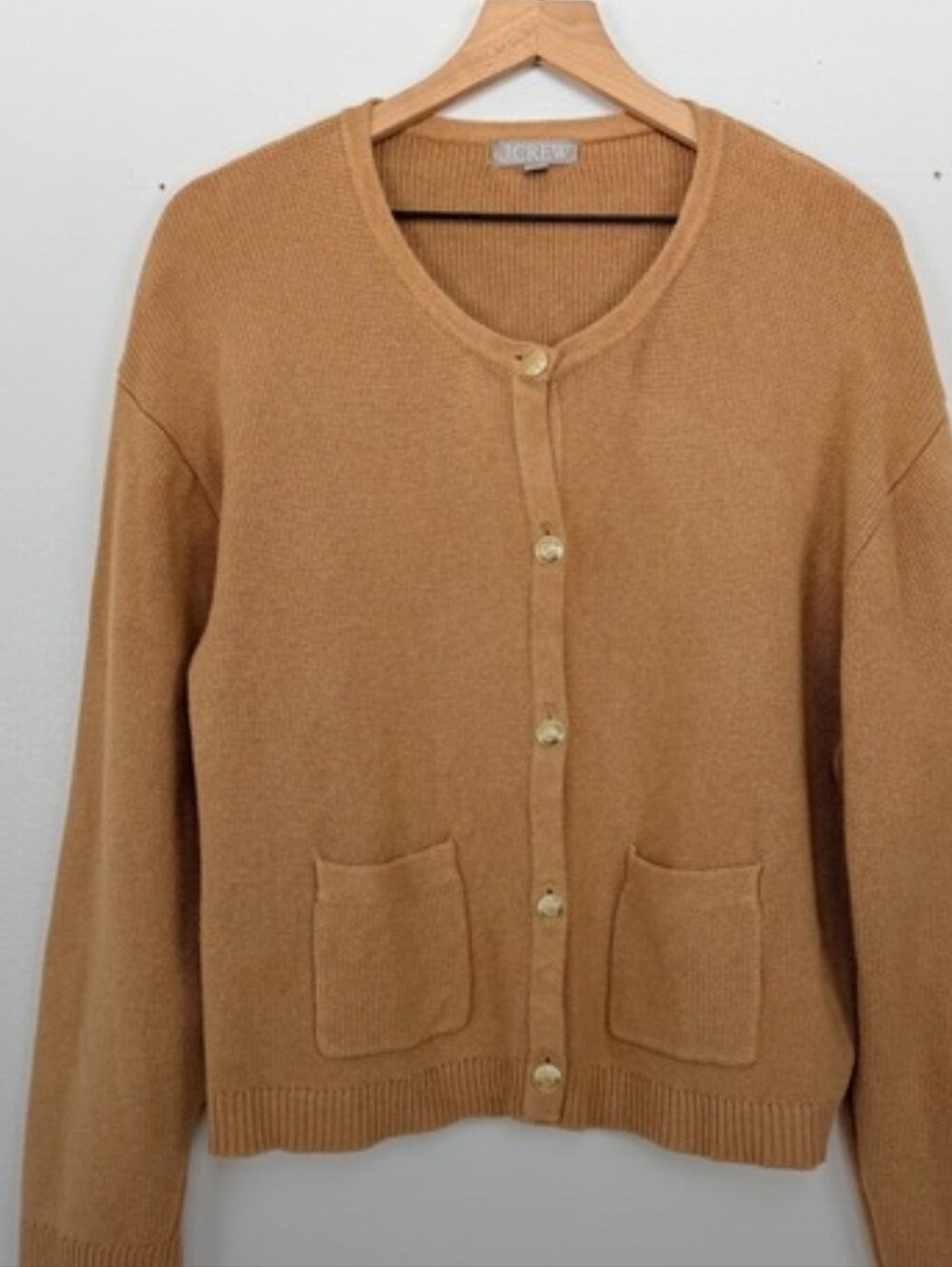 J.Crew Emilie Cardigan Sweater Lady Jacket Womens XL Tan Cropped Cotton Buttons